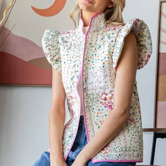 Ruffle Floral Quilted Vest - Picture 4 of 11